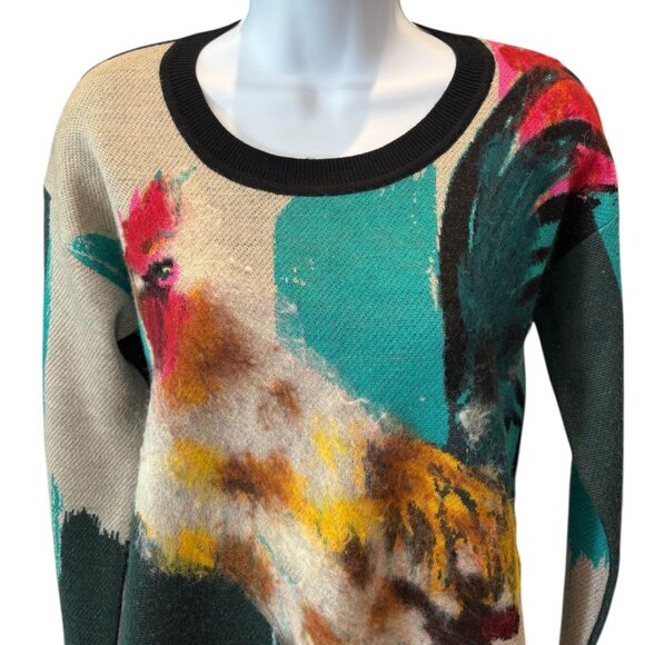 Anthropologie Karen Mather Rooster Sweater 🐓 S –‎ Artist Collab Knit Pullover - Picture 2 of 7
